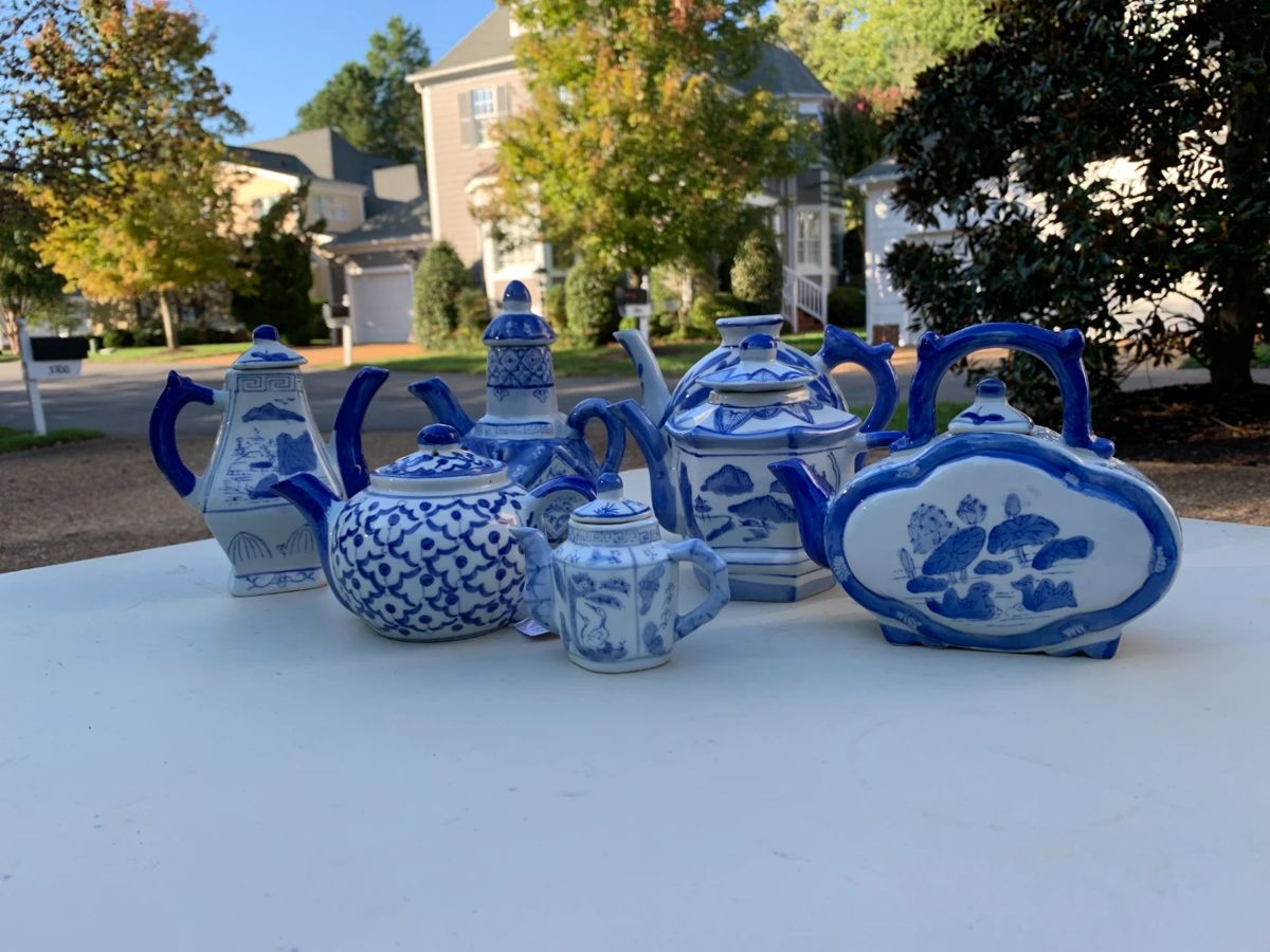 Assortment of blue and white ceramics