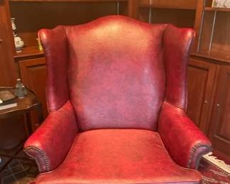 Red Leather Wing Chair