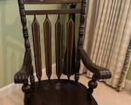 Vintage American Large Walnut Rocking Chair, Custom Drapes