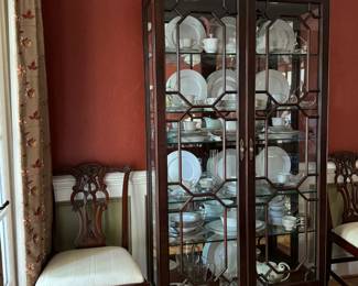 Maitland-Smith Chair, Wellington Hall Mahogany Chippendale Lighted China Cabinet 