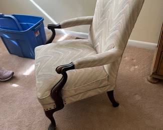 Antique Chair with Claw Feet an hand rest. Fabric has no stain or tares..... could be reupholstered $ 125.00