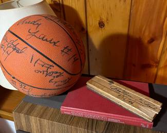 Ray Meyer  and Depaul basketball team, signed ball and section of basketball court