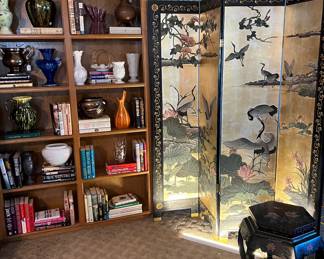 Gorgeous room divider & collection of cases, books from many genres