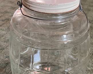 Vintage Large Barrel Glass General Store Pickle Jar Wire & Wood Handle
