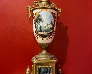 Pair of Vintage Italian Porcelain Brass Urns