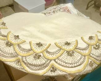 Beautifully beaded large Christmas tree skirt