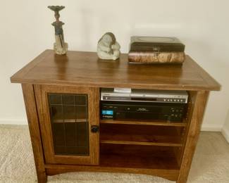 Close-up view of electronics and cabinet