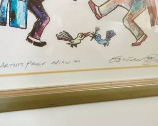 Close-up view of Signed Artist Proof Edition 1000 Obican Jewish Wedding print, 1979