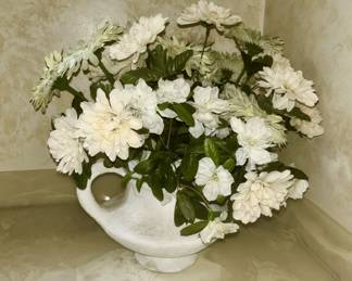 Pottery vase w/ silk arrangement