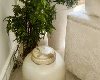 Large covered jar, several plant stands