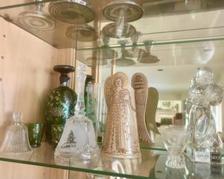 Glass collectibles, pottery angel