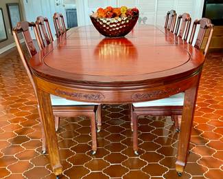 Asian inspired cherrywood table and chairs
