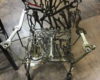 Industrial steampunk welded table made of wrenches. One-of-a-kind art piece by metal artist, Stephen C. Malone.