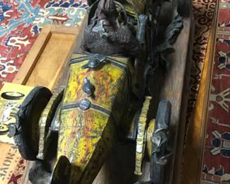 MARMON WASP, by Stanley Wanless. Bronze sculpture of the first car to win the Indianapolis 500 in 1911. The design of this vehicle introduced the invention of the first rearview mirror to the world. Only 40 of these were made.