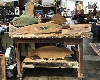 Handcrafted collection of fish. These carvings represent the creative and imaginative folk art of Will Armstrong. While all the carvings themselves are beautifully done, they come alive as whimsical and unique personalities of nature.