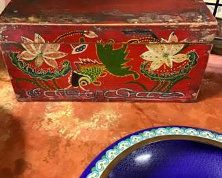 Hand painted red lacquered box. 