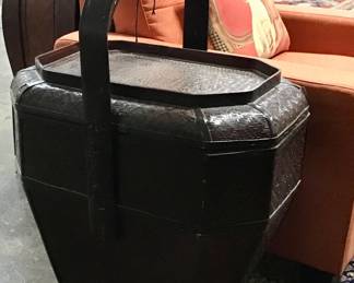 Vintage rattan and bamboo two tiered wedding basket. Carved handles with brass dragons.