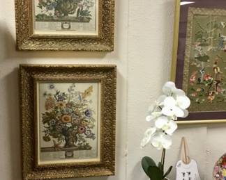 Ornately, framed in gold gilt wood, art print by Robert Furber, the months of the year.  