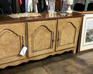 Vintage Country French style two door cabinet with two shelves in each. 