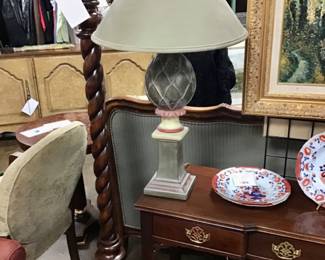 Butler Joshua costumer/hat rack. Elaborately carved pedestal with barley twist column.