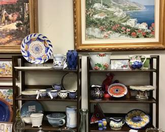 Mediterranean coastal seen. Liliana Frasea. Artist enhanced Limited Edition.  Mexican and European pottery. 