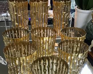Imperial Glass, Mid Century, “BAMBU” barware. Gold bamboo design.