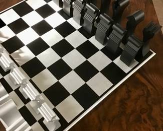 1972 Modernist Columbia Aluminum Chess Set by Scott Wolfe in original box.  
