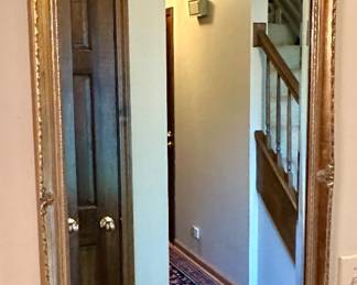 Vintage Wood Framed Beveled Mirror in Foyer