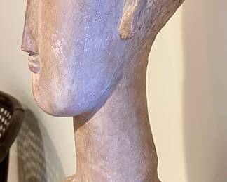 Arist: Austin Productions, after Amedeo Magdigliani. Title: Tete' de Femme, Year: 1961-1963 in Medium Terracotta. Reproduction of original impressionist and Modern Art circa 1911 by Amedeo Magdigliani in Clay. The Original Limestone Sculpture by Magdigliani was offered by Christies at $30MM - 40MM.