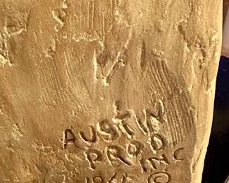 Arist: Austin Productions, after Amedeo Magdigliani. Title: Tete' de Femme, Year: 1961-1963 in Medium Terracotta. Reproduction of original impressionist and Modern Art circa 1911 by Amedeo Magdigliani in Clay. The Original Limestone Sculpture by Magdigliani was offered by Christies at $30MM - 40MM.