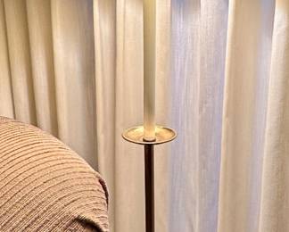 This is a MCM Frederick Cooper Brass Candlestick Floor Lamp with Black Shade
