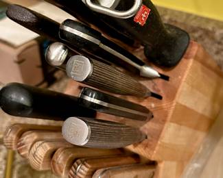 Knife Block and Knives including: Chicago Cutlery and Wustoff.