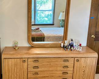 '70's Style 5 Drawer Dresser with 2 Cabinets and Matching Mirror