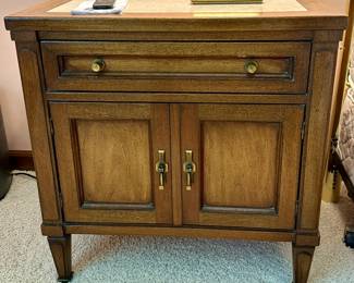 Master Bedroom Suite by White Furniture of North Carolina. Pair of Vintage Mid-Century White Furniture Directoire Style Walnut Side Tables with Stone Tops