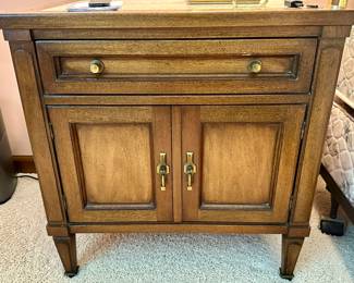 Master Bedroom Suite by White Furniture of North Carolina. Pair of Vintage Mid-Century White Furniture Directoire Style Walnut Side Tables with Stone Tops