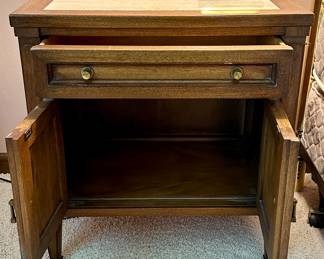 Master Bedroom Suite by White Furniture of North Carolina. Pair of Vintage Mid-Century White Furniture Directoire Style Walnut Side Tables with Stone Tops