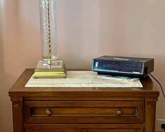 Master Bedroom Suite by White Furniture of North Carolina. Pair of Vintage Mid-Century White Furniture Directoire Style Walnut Side Tables with Stone Tops