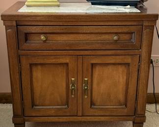 Master Bedroom Suite by White Furniture of North Carolina. Pair of Vintage Mid-Century White Furniture Directoire Style Walnut Side Tables with Stone Tops