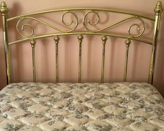 Full Size Brass Bed Frame with Mattress and Box Spring