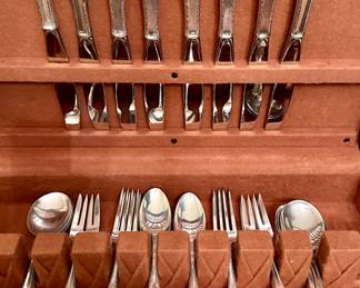 Alvin Sterling Silver Set with 7 Settings (38 pieces) and Silverware Box. Pattern is "Southern Charm" Total weight is 1574 grams or 50 oz.