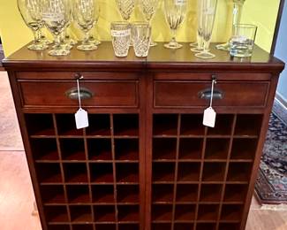 Pair of Pottery Barn Wine Bars with storage for 24 Bottles of Wine Each. Great choice for a small apartment or dining room . These are not being sold anymore by Pottery Barn...