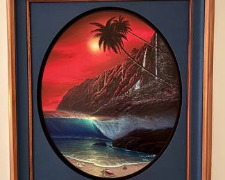 "Warm Tropical Paradise" by Robert Wyland (2002). This is one of Robert Wyland's most cherished. This is a Framed Limited Edition Lithograph on Canvas (Hand Signed and Numbered) Image Size 28" H x 24" W. Just was Rematted by Colbert's Framing in Naperville. The image is striking. Someone is asking $7,300 on eBay for this piece.