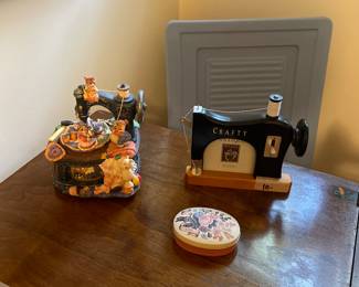 Sewing machine musical box (on left); Sewing Machine picture frame on right.