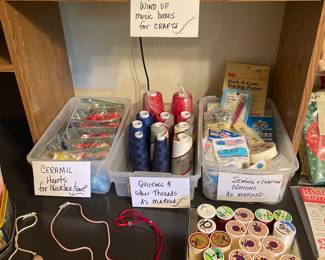 Threads galore.  Necklaces made with crafting hearts.  