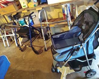 Selection of walkers, shower chairs, etc.