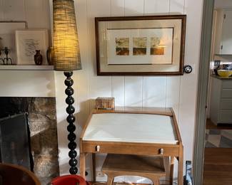 Jamie Young custom floor lamp, Peter Berega Signed Triptych Litho