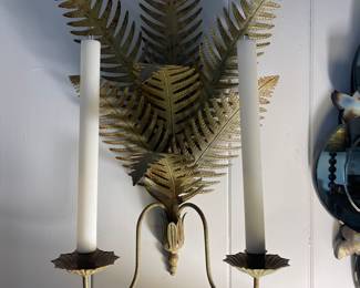 Vintage Painted TOLE Fern Design Sconce (pair)