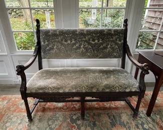 Renaissance Revival Antique Velvet Upholstered Bench