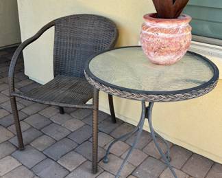 Single Chair, Patio Bistro Table, Metal Cactus in Pot