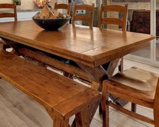 Beautiful Pottery Barn Toscana Extending 
Dining Table w Toscana Bench & Wynn Ladderback Chairs 